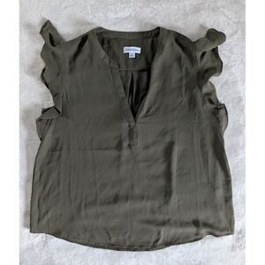 Calvin Klein Olive Green Sleeveless‎ Blouse Women's Size L Neutral Office Ruffle